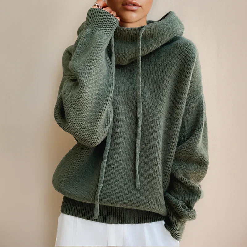 Women's Sweater – Oversized Fit – Turtleneck with Drawstring – Wool – Ribbed Trims – Casual