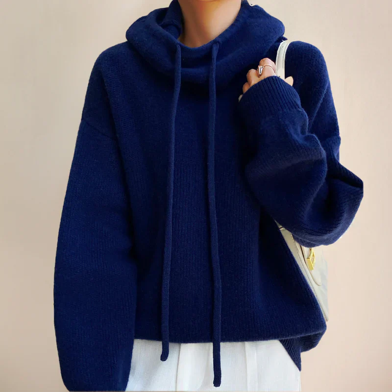 Women's Sweater – Oversized Fit – Turtleneck with Drawstring – Wool – Ribbed Trims – Casual - Image 4