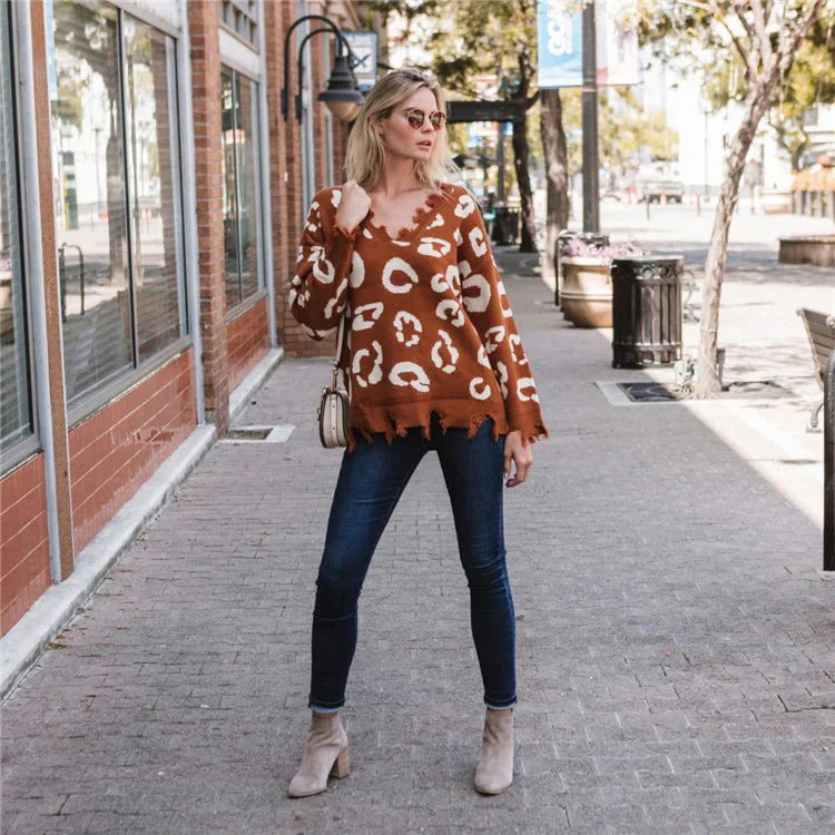 Ladies sweater – Oversized fit – Knitted – Fringe hem – Tie-dye – Round neck - Image 2