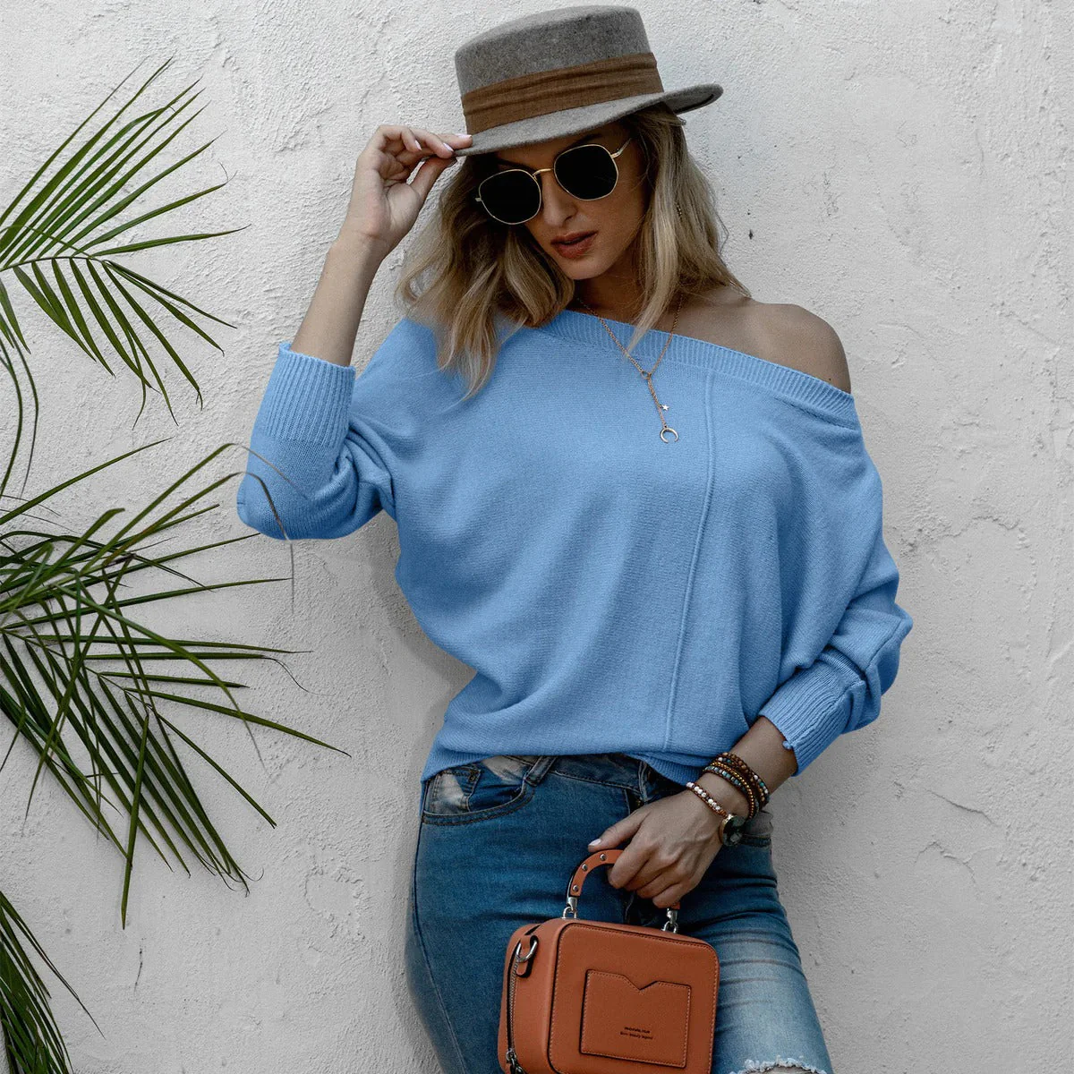 Women's Sweater – Oversized Fit – Off Shoulder – Wide Sleeves – Soft Wool Mix - Image 4