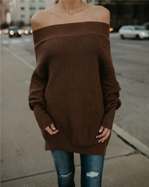 Ladies Sweater – Oversized Fit – Off-Shoulder – Ribbed Hems – Knitted Wool Mix - Image 2