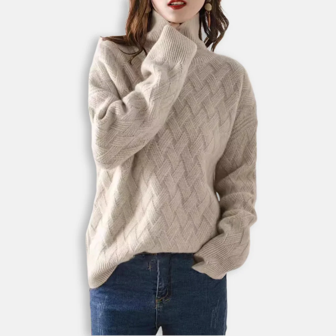 Women's Sweater – Oversized Fit – Ribbed Turtleneck – Soft Wool Blend – Textured Knit - Image 2