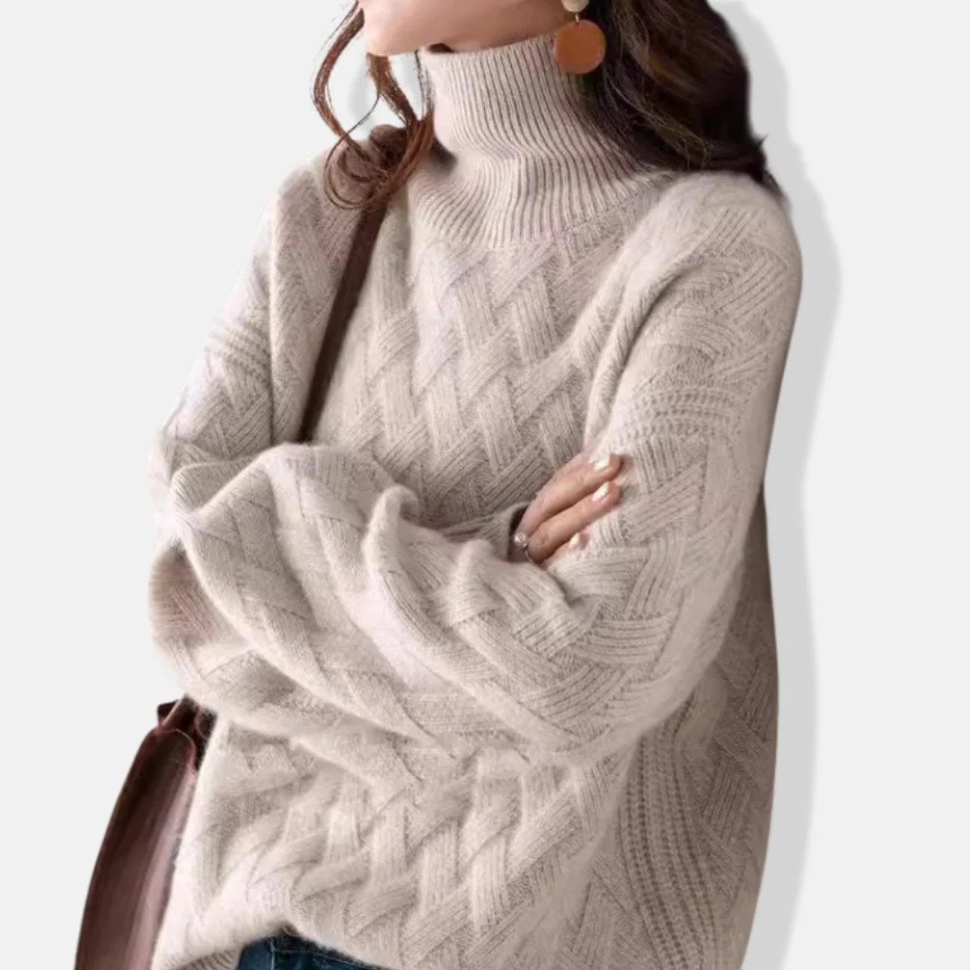 Women's Sweater – Oversized Fit – Ribbed Turtleneck – Soft Wool Blend – Textured Knit - Image 3