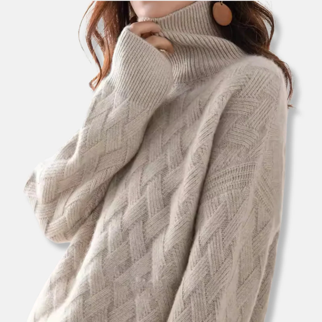 Women's Sweater – Oversized Fit – Ribbed Turtleneck – Soft Wool Blend – Textured Knit - Image 4