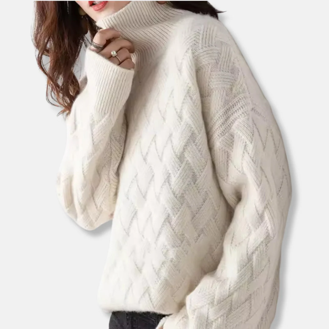 Women's Sweater – Oversized Fit – Ribbed Turtleneck – Soft Wool Blend – Textured Knit - Image 5