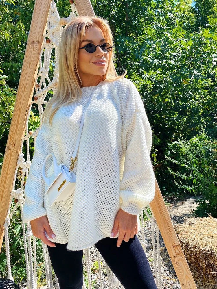 Women's sweater – Oversized fit – Wool knit – Round neck – Long sleeves - Image 5