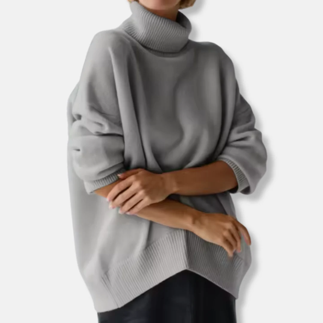 Women's Sweater – Oversized Fit – Wool Blend – Ribbed Turtleneck – Long Sleeves - Image 3