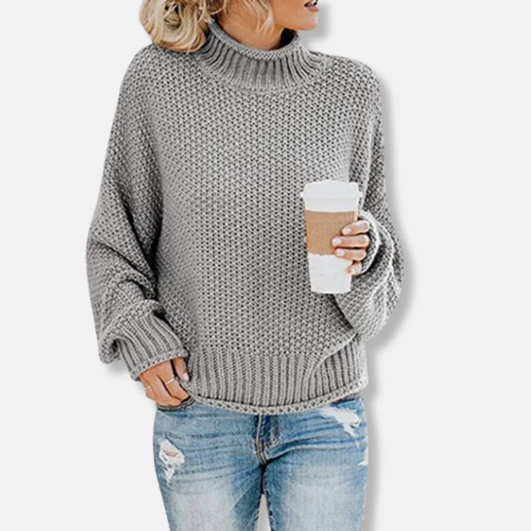 Women's Sweater – Oversized Fit – Wool Blend – Turtleneck – Dropped Shoulder Seams - Image 2