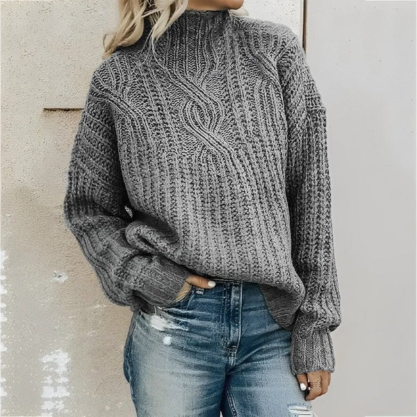Women's Sweater – Oversized Fit – Wool Mix – Cable Knit – Dropped Shoulder Seams - Image 3