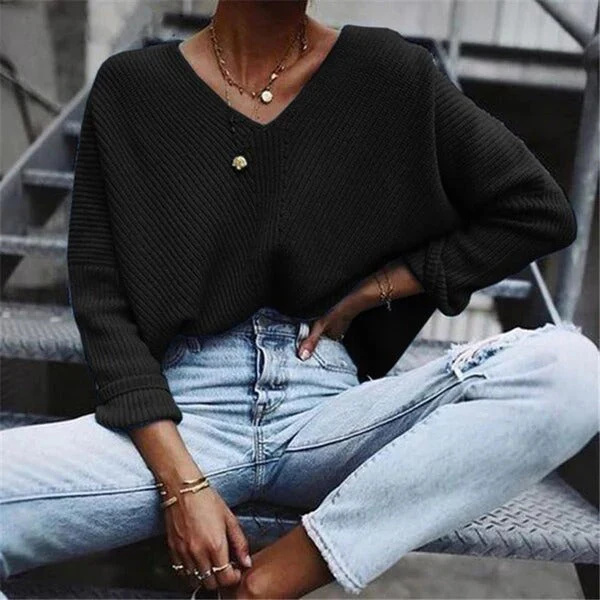 Ladies Sweater – Oversized Fit – Woolmix – V-neck – Ribbed Texture – Long Sleeves - Image 2