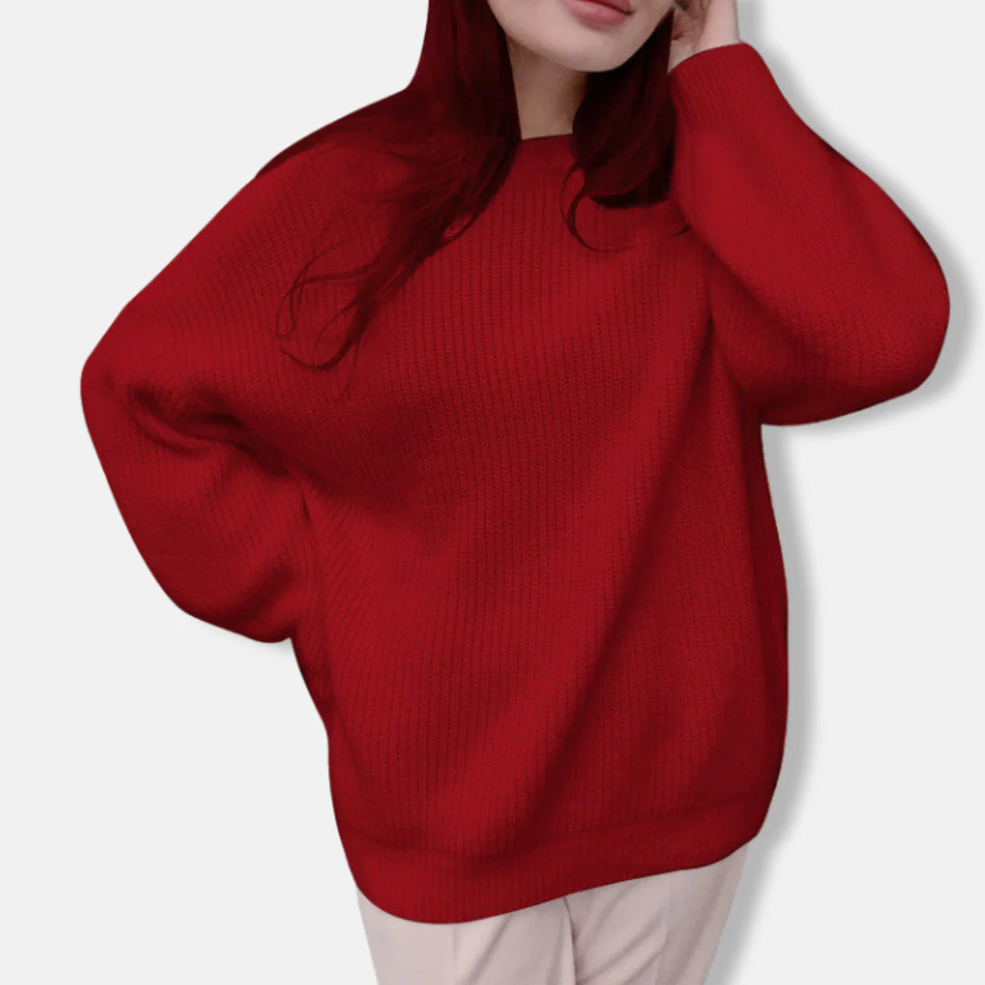 Women's Sweater – Oversized Fit – Soft Knit Fabric – Ribbed Texture – Long Sleeves - Image 2