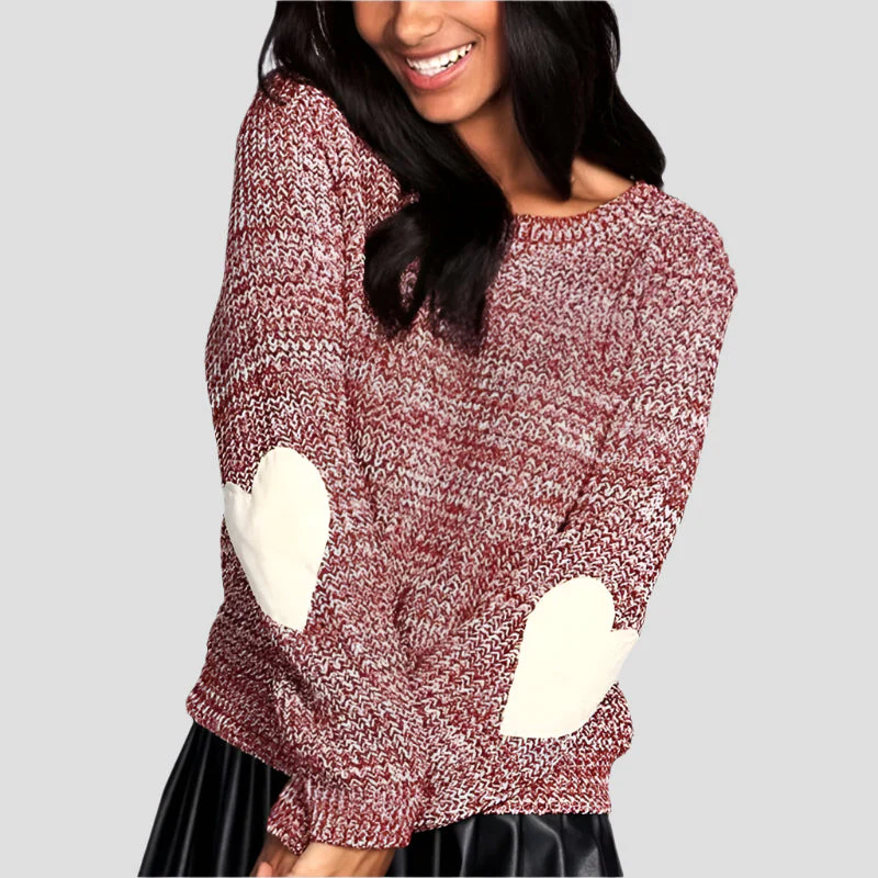 Women's Sweater – Relaxed Fit – Chunky Knit – Heart Elbow Patches – Drop Shoulder - Image 2