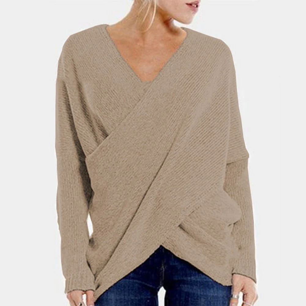 Women's sweater – Relaxed fit – Ribbed knit – V-neck with wrap – Long sleeve - Image 2