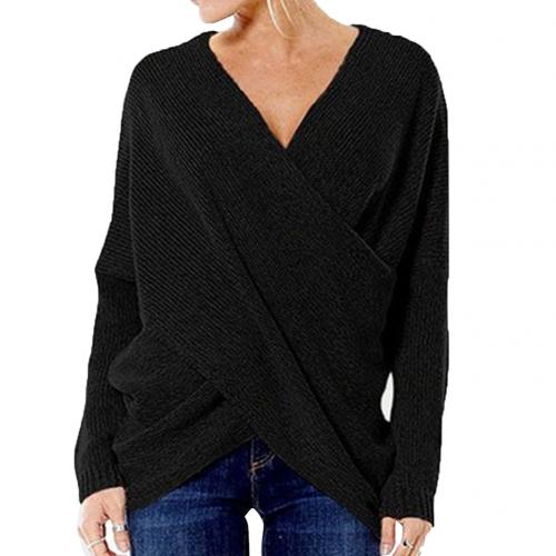 Women's sweater – Relaxed fit – Ribbed knit – V-neck with wrap – Long sleeve - Image 3