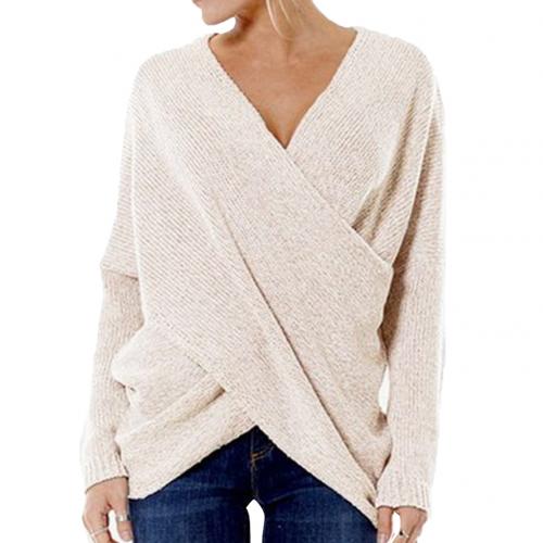 Women's sweater – Relaxed fit – Ribbed knit – V-neck with wrap – Long sleeve - Image 4