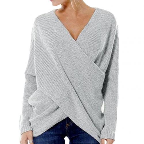 Women's sweater – Relaxed fit – Ribbed knit – V-neck with wrap – Long sleeve - Image 5