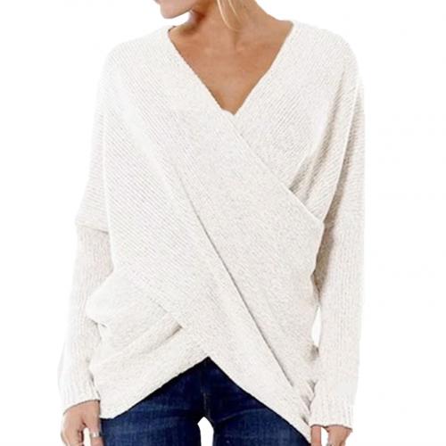 Women's sweater – Relaxed fit – Ribbed knit – V-neck with wrap – Long sleeve - Image 6