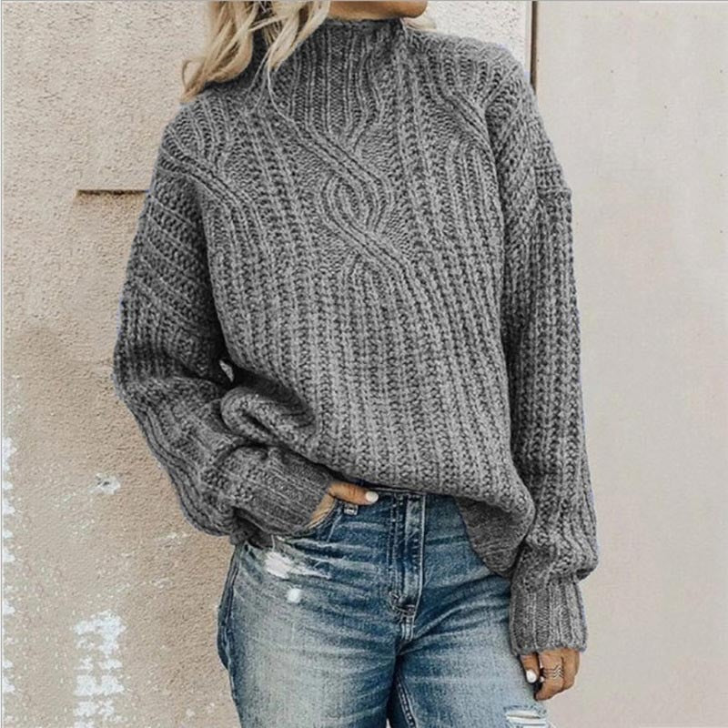 Ladies Sweater – Relaxed Fit – Wool Look – Chunky Cable Knit – High Neck - Image 3