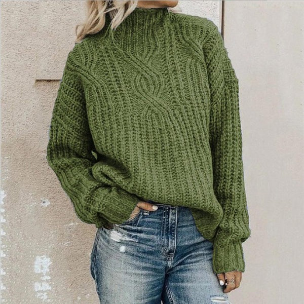 Ladies Sweater – Relaxed Fit – Wool Look – Chunky Cable Knit – High Neck - Image 4