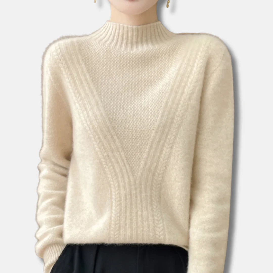 Women's Sweater – Relaxed Fit – Wool Blend – Half-high Collar – Ribbed Knit - Image 2
