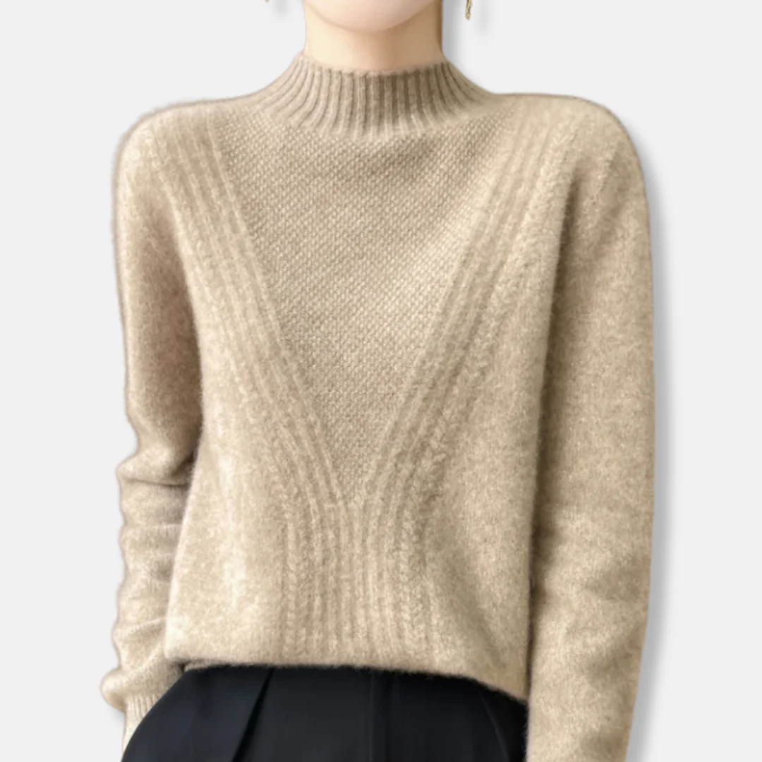 Women's Sweater – Relaxed Fit – Wool Blend – Half-high Collar – Ribbed Knit - Image 3