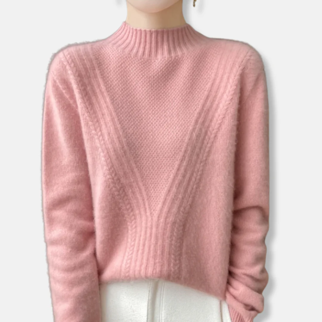 Women's Sweater – Relaxed Fit – Wool Blend – Half-high Collar – Ribbed Knit - Image 4