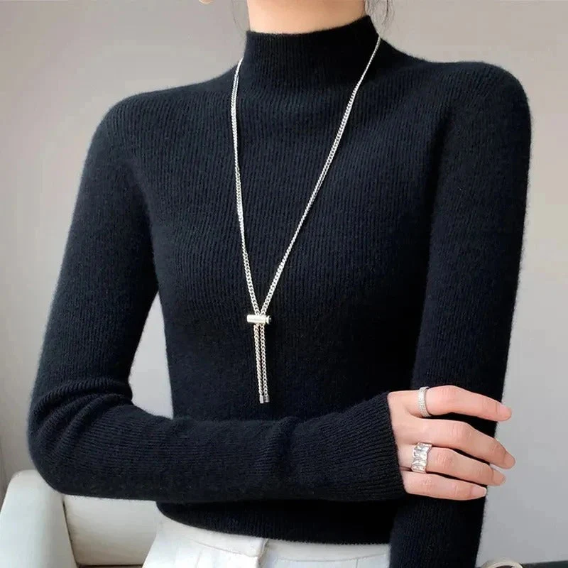 Ladies Sweater – Slim Fit – Wool-Blend Knit – Turtleneck – Ribbed Edges