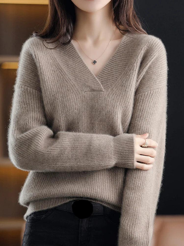 Women's Sweater – V-neck – Soft Knit Fabric – Relaxed Fit – Long Sleeves – Ribbed Hems - Image 5