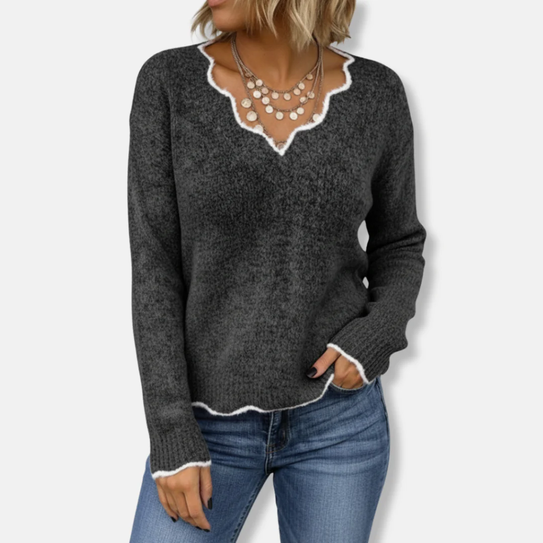 Women's Sweater – Wool-Blend Knit – Relaxed Fit – Scalloped Neckline – Casual Pullover - Image 2