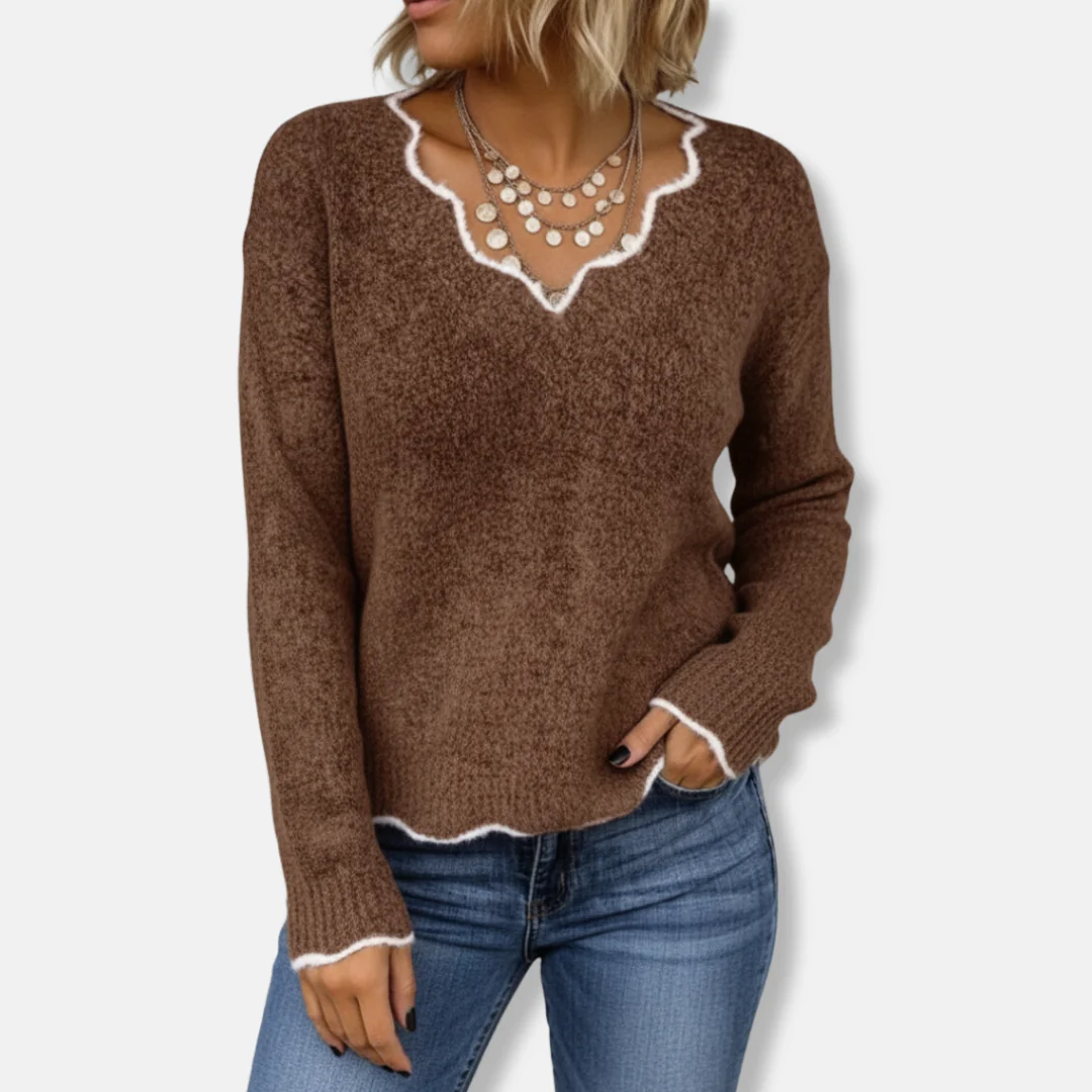 Women's Sweater – Wool-Blend Knit – Relaxed Fit – Scalloped Neckline – Casual Pullover - Image 3