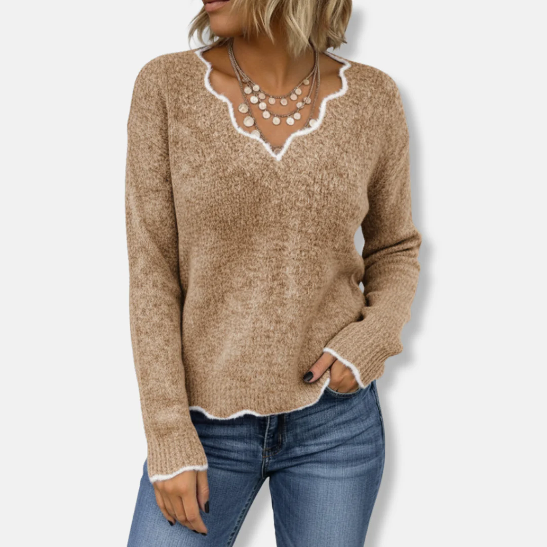 Women's Sweater – Wool-Blend Knit – Relaxed Fit – Scalloped Neckline – Casual Pullover - Image 4