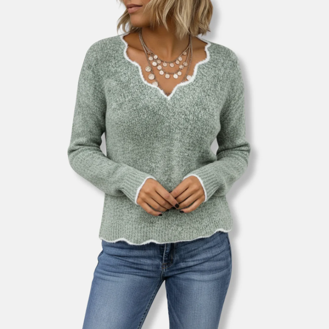 Women's Sweater – Wool-Blend Knit – Relaxed Fit – Scalloped Neckline – Casual Pullover - Image 5