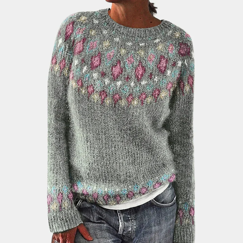 Women's Sweater – Wool – Relaxed Fit – Geometric Pattern – Round Neck - Image 3
