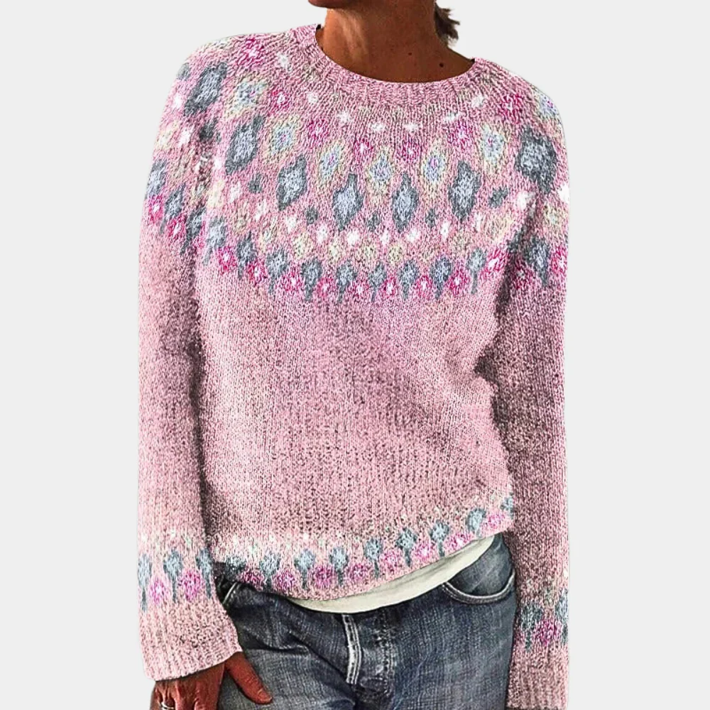 Women's Sweater – Wool – Relaxed Fit – Geometric Pattern – Round Neck - Image 4