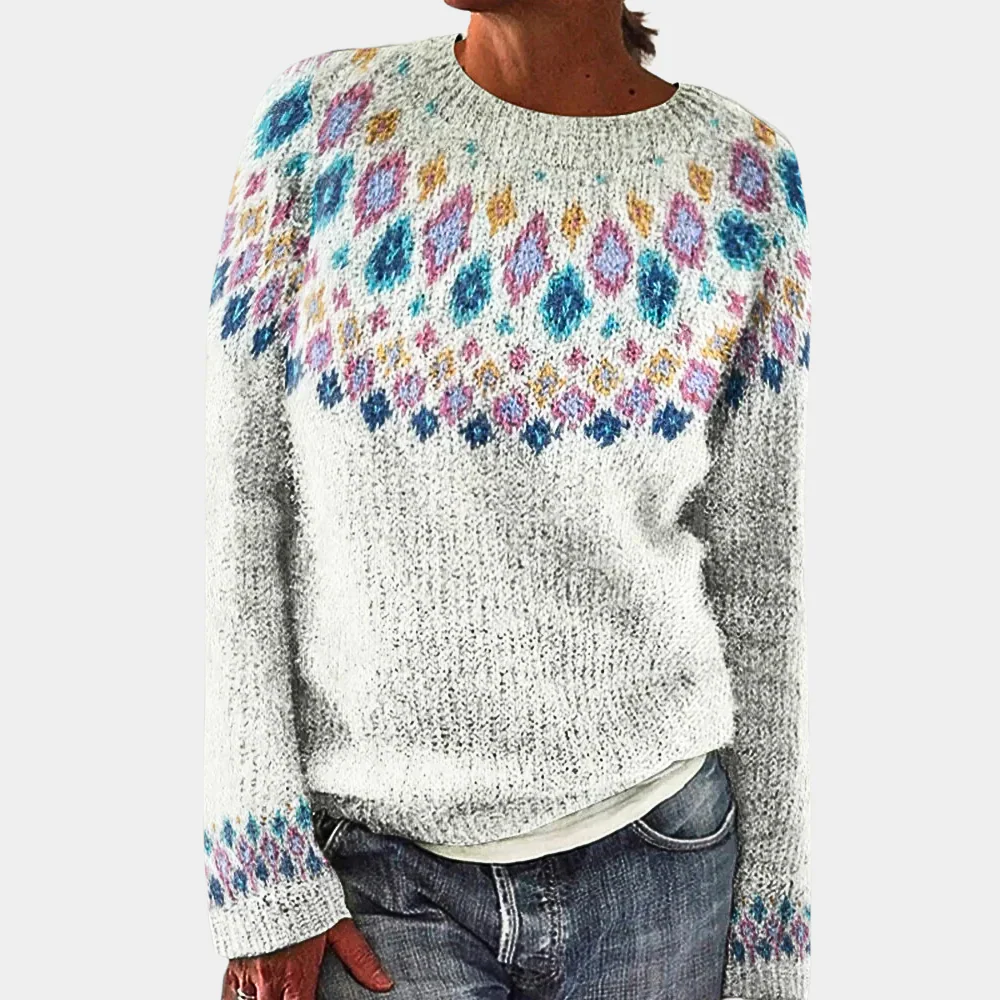 Women's Sweater – Wool – Relaxed Fit – Geometric Pattern – Round Neck - Image 5