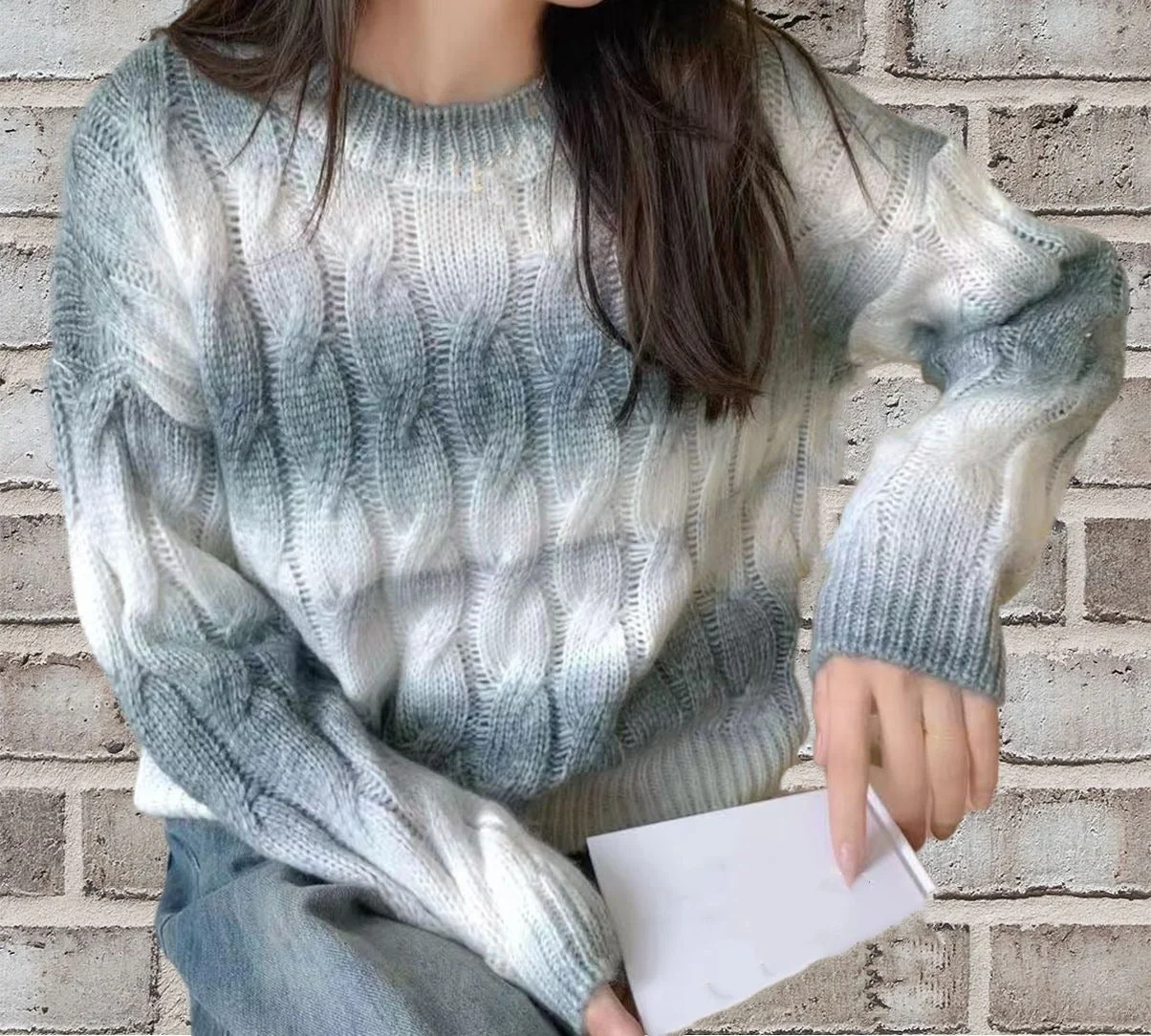Women's Sweater – Wool Mix Cable Knit – Relaxed Fit – Long Sleeves – Round Neck - Image 4
