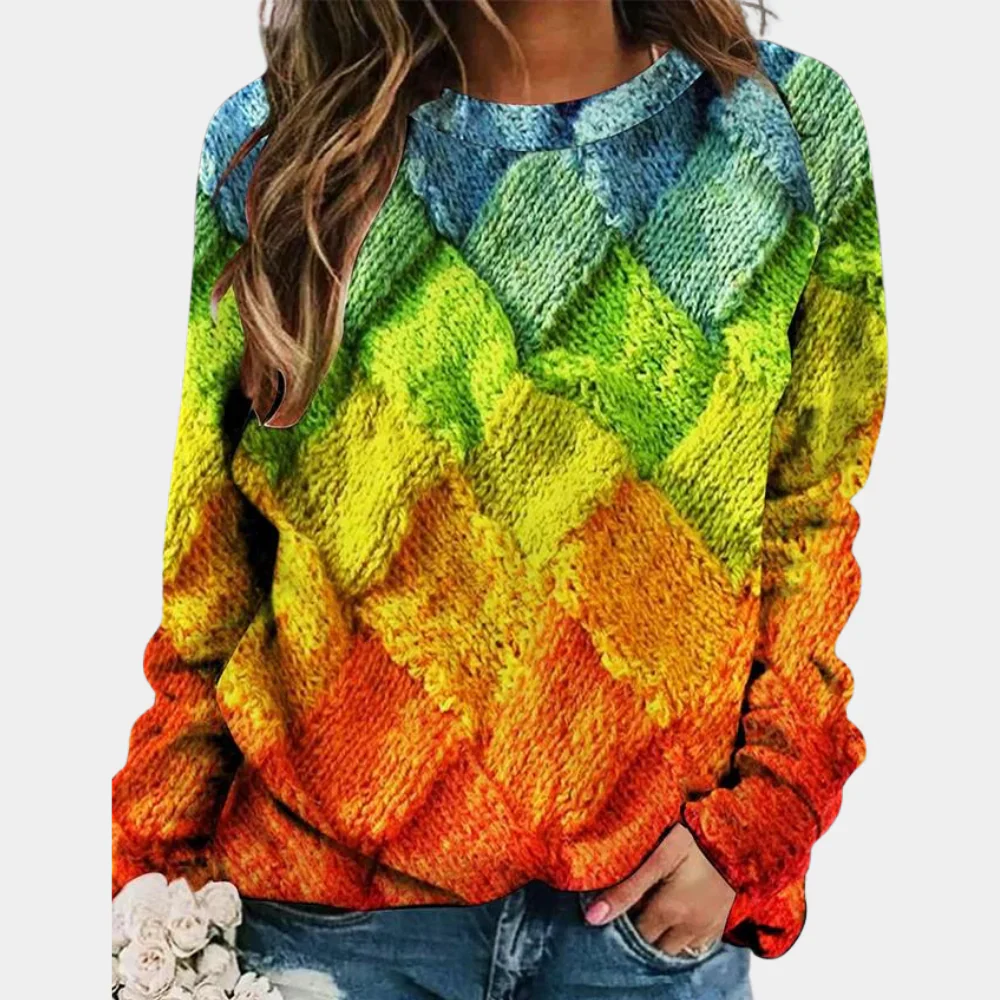 Women's Sweater – Wool Mix – Loose-Fitting Model – Checked Pattern – Round Neck - Image 2