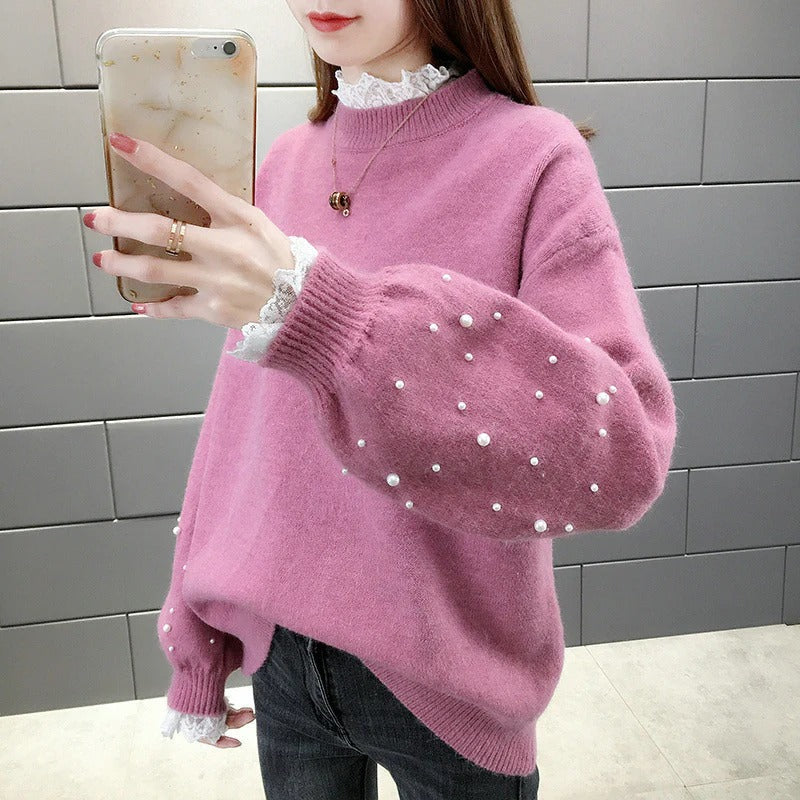 Women's Sweater – Wool Blend – Relaxed Fit – Pearl Embellishment – Voluminous Sleeves - Image 5