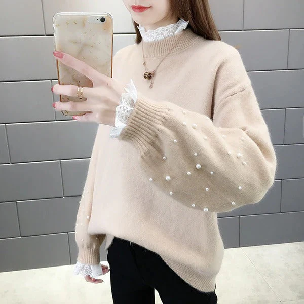 Women's Sweater – Wool Blend – Relaxed Fit – Pearl Embellishment – Voluminous Sleeves - Image 6