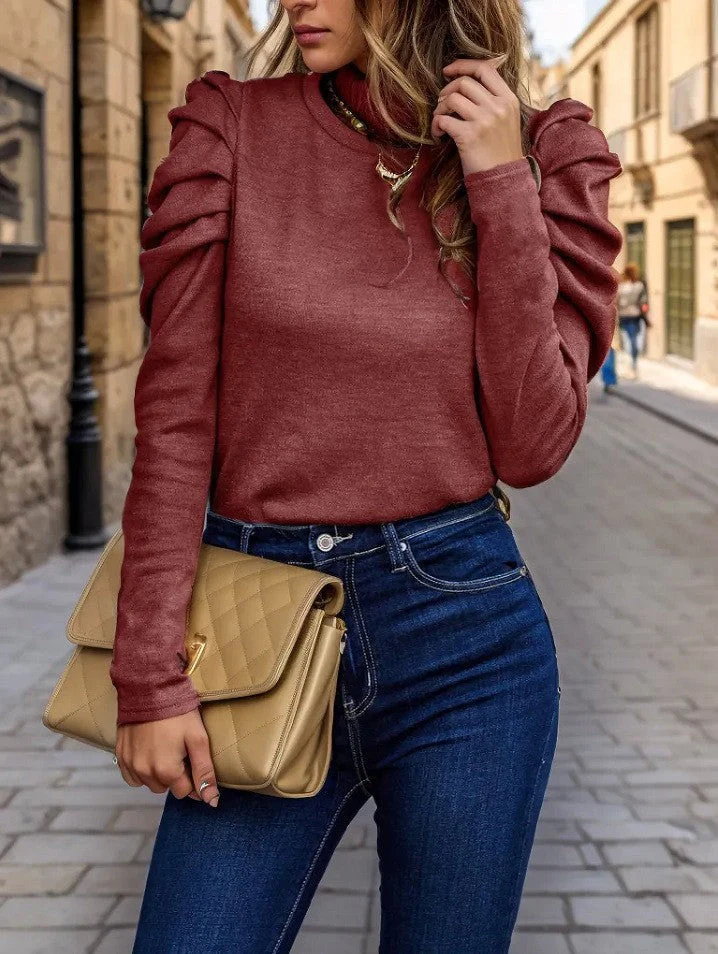 Women's Sweater – Soft Knit Fabric – Regular Fit – Puff Sleeves – Round Neck - Image 5