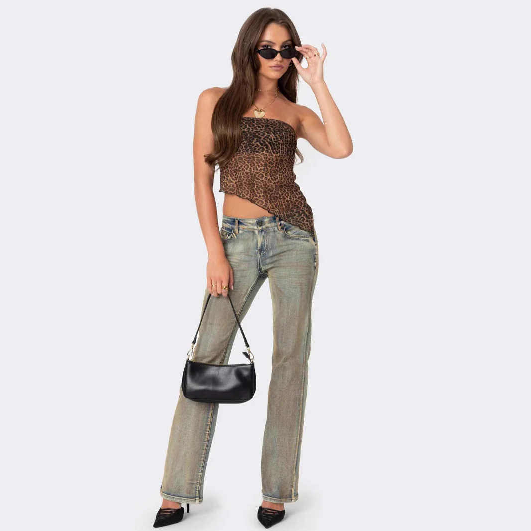 Ladies Tube Top – Slim Fit – Asymmetrical Hem – Strapless – Trendy Leopardprint - Image 2