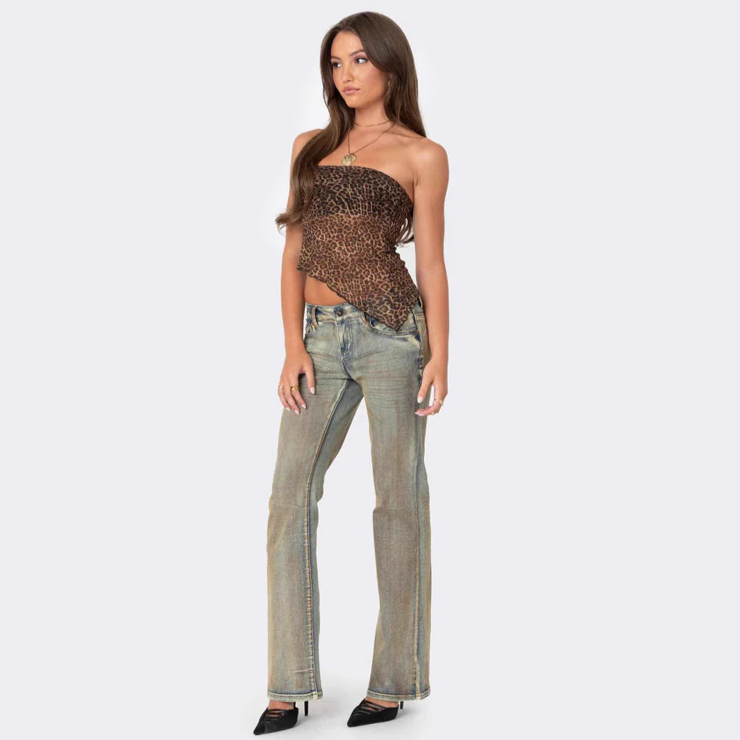 Ladies Tube Top – Slim Fit – Asymmetrical Hem – Strapless – Trendy Leopardprint - Image 3