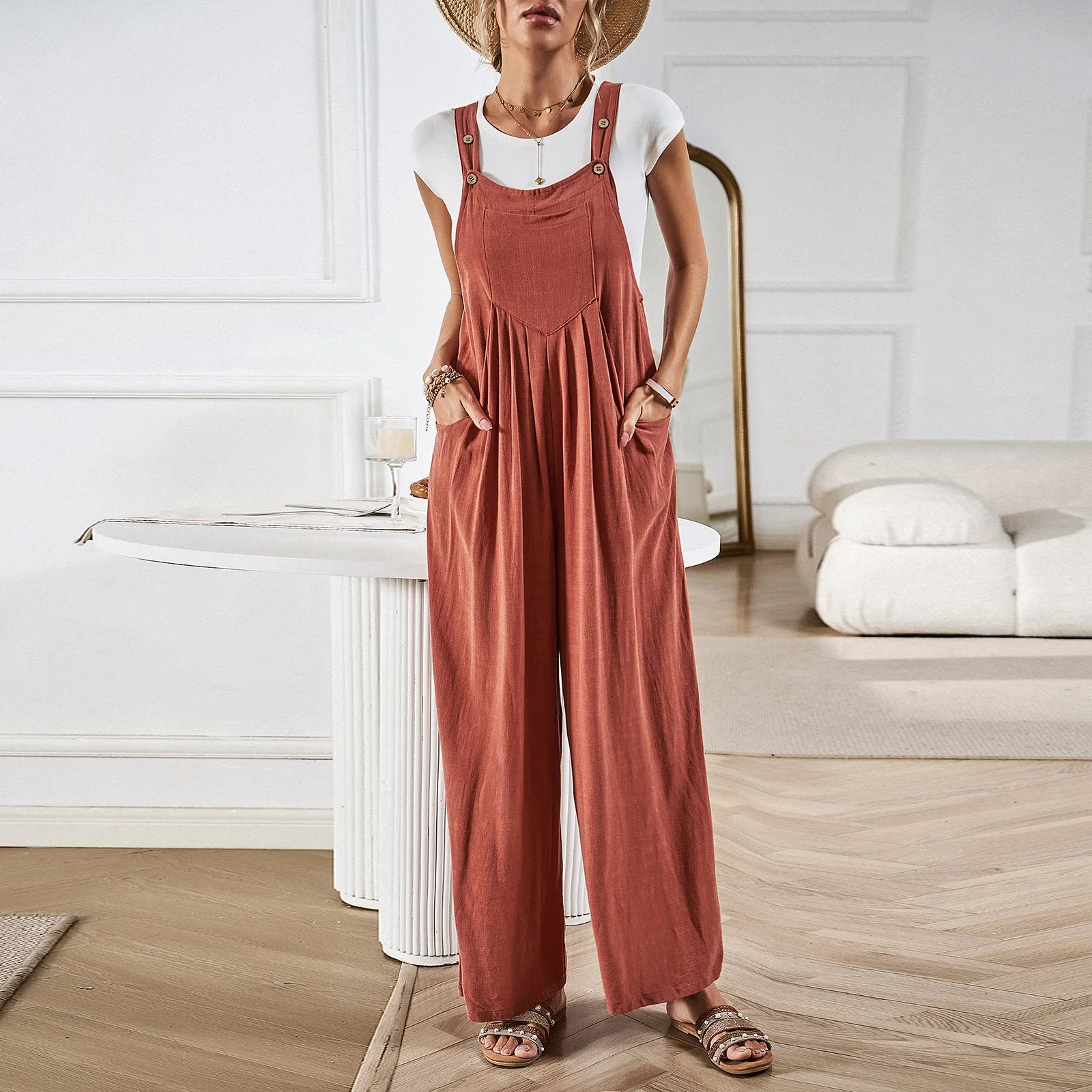 Women's Overalls – Relaxed Fit – Wide Legs – Breathable Fabric – Full Length - Image 2