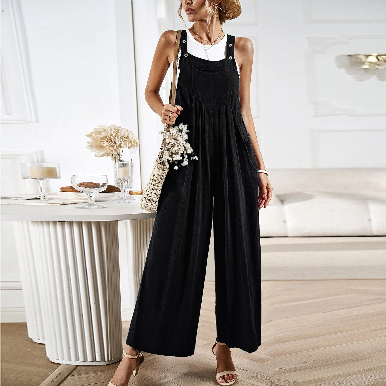 Women's Overalls – Relaxed Fit – Wide Legs – Breathable Fabric – Full Length - Image 3