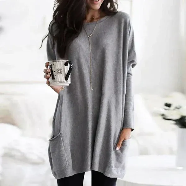 Women's Tunic Pullover – Oversized Fit – Soft Knit – Dropped Shoulders – Pockets - Image 2