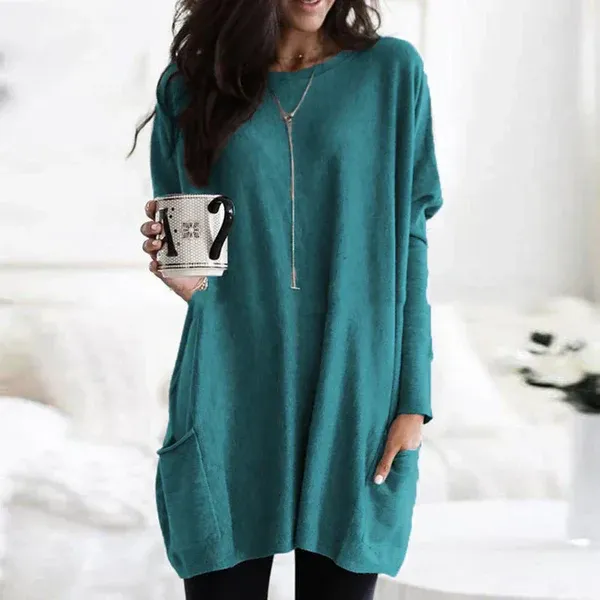 Women's Tunic Pullover – Oversized Fit – Soft Knit – Dropped Shoulders – Pockets - Image 3