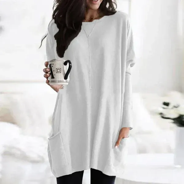 Women's Tunic Pullover – Oversized Fit – Soft Knit – Dropped Shoulders – Pockets - Image 5