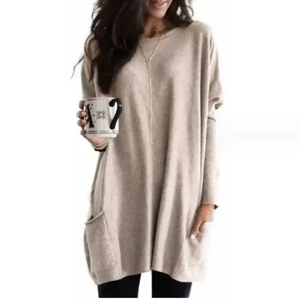Women's Tunic Pullover – Oversized Fit – Soft Knit – Dropped Shoulders – Pockets - Image 9