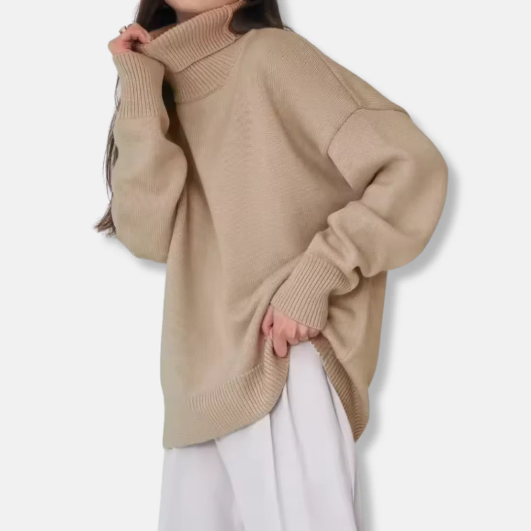 Women's Turtleneck Sweater – Oversized Fit – Ribbed Texture – Soft Knit Fabrics - Image 2