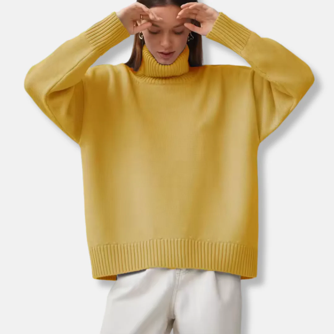 Women's Turtleneck Sweater – Oversized Fit – Ribbed Texture – Soft Knit Fabrics - Image 3